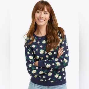 Draper James Natalie Navy Magnolia Floral Print Cotton 
Sweatshirt Size Large